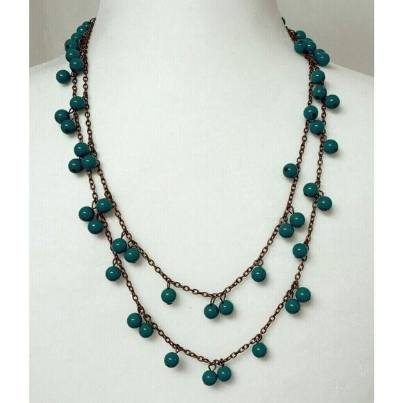 Turquoise Beaded Necklace Southwest Western Jewelry Gold Tone 24" Chain Vintage - Picture 16 of 16